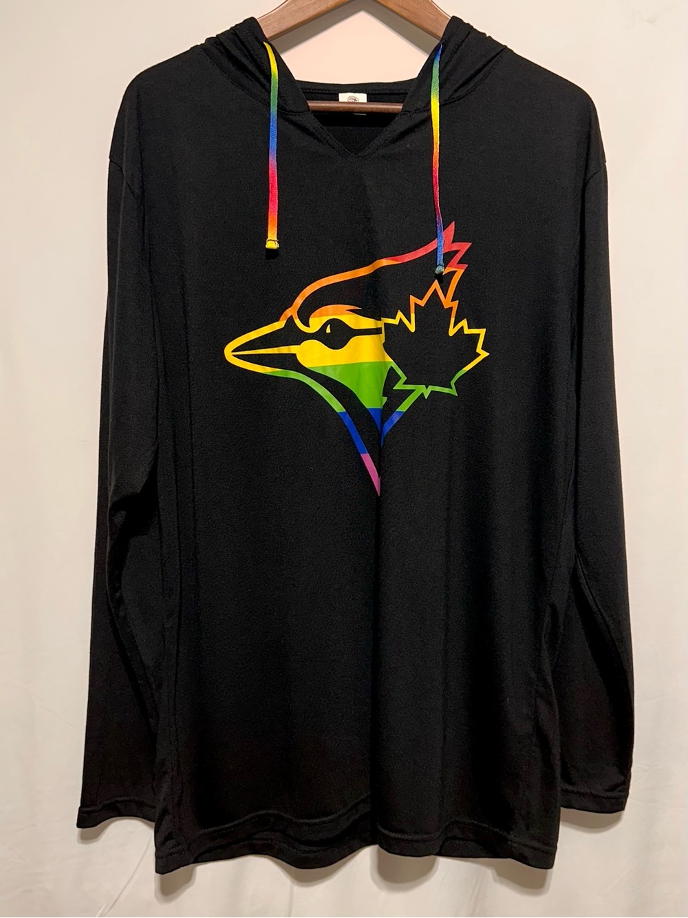 Toronto Blue Jays Pride Rainbow Logo Black Lightweight Hoodie Size L
